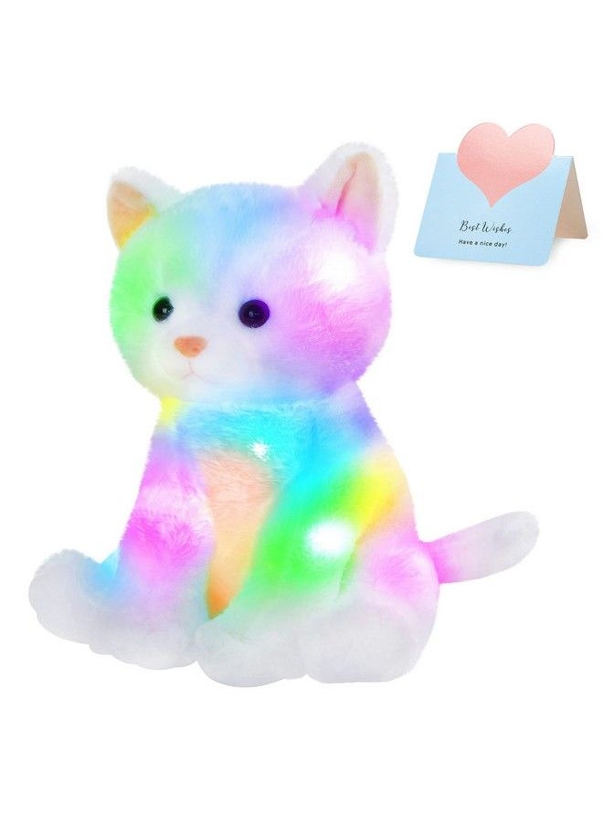 Houwsbaby - Light Up Kitty Stuffed Animal Cat Floppy Led Plush Toy Kitten Night Lights Glow Pillow Birthday Gifts For Kids Toddler Girls White 11.5 - Image 1