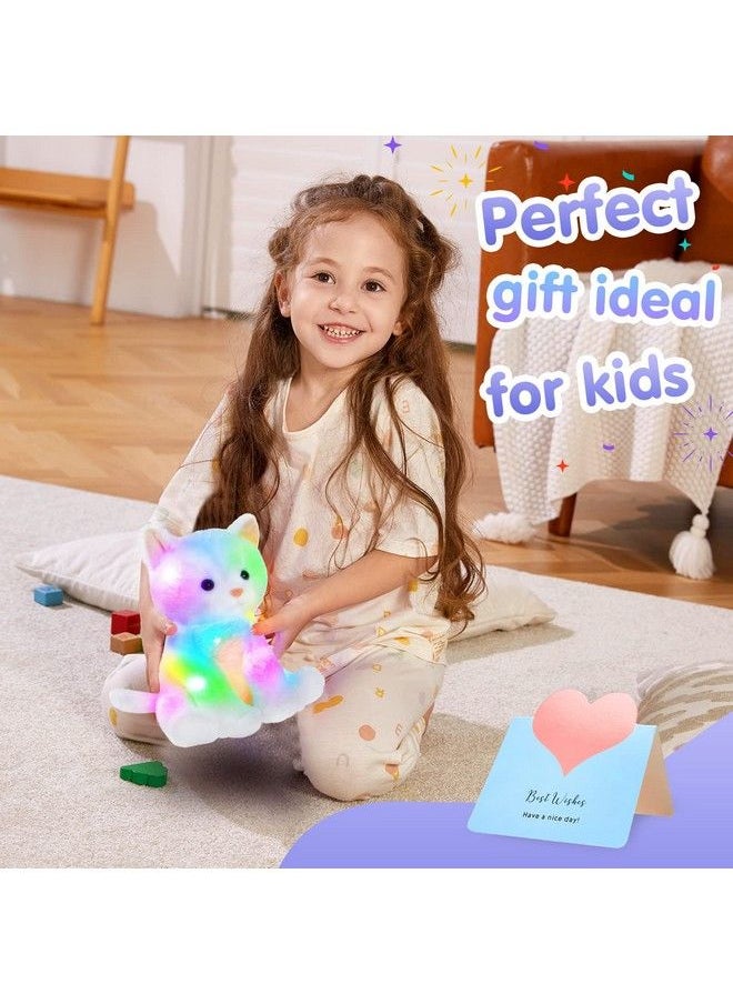 Houwsbaby - Light Up Kitty Stuffed Animal Cat Floppy Led Plush Toy Kitten Night Lights Glow Pillow Birthday Gifts For Kids Toddler Girls White 11.5 - Image 1