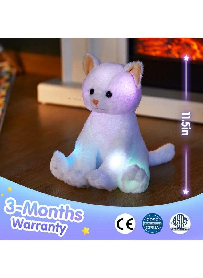 Houwsbaby - Light Up Kitty Stuffed Animal Cat Floppy Led Plush Toy Kitten Night Lights Glow Pillow Birthday Gifts For Kids Toddler Girls White 11.5 - Image 1
