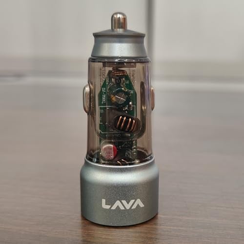 LAVA Dual Output Fast Car Charger with Type-C PD & USB,Aluminium Metal Transparent Body, Compatible with Cars for iPhone & Android Smartphone, Smartwatch, Earbud, Power Bank (Black) - Image 1