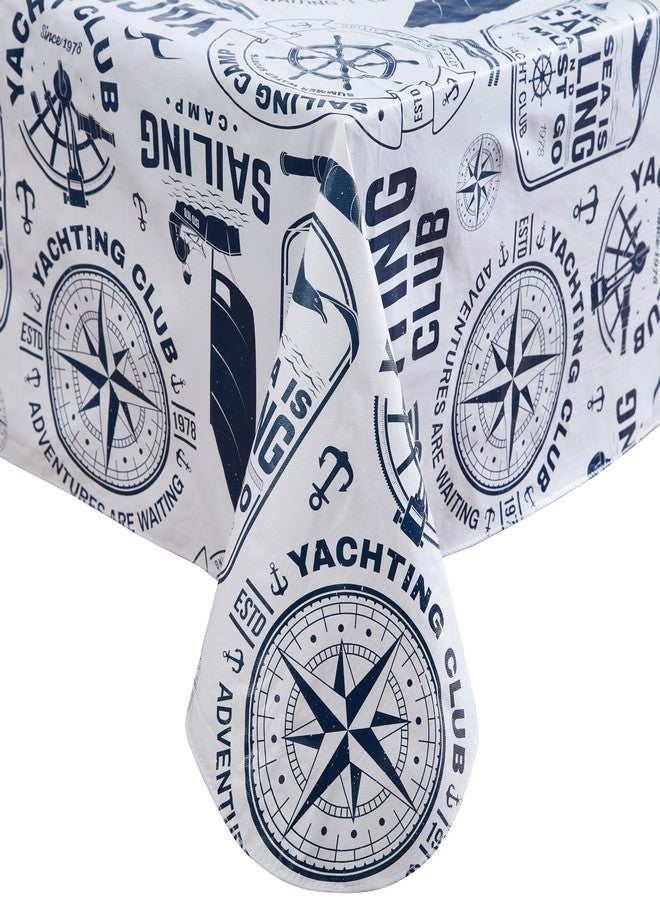 Newbridge Nautical Blue 60 x 84 Inch Rectangle Vinyl Tablecloth with Flannel Backing, Sailing Club, Waterproof, Soil Resistant Dining Room, Party and Banquet Table Cover - Image 2