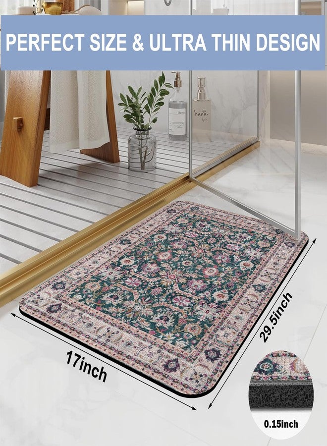 Identiy Bathroom Rug, Pink Abstract Floral Boho Carpet Bath Mat for Tub Non Slip, Soft Absorbent Easy Clean Quick Dry Bathroom Mat for Tub Shower Home Decor 17x29 inch - Image 2