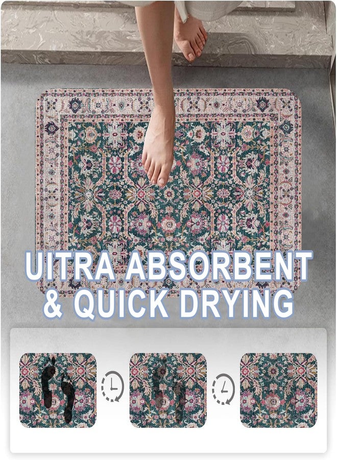 Identiy Bathroom Rug, Pink Abstract Floral Boho Carpet Bath Mat for Tub Non Slip, Soft Absorbent Easy Clean Quick Dry Bathroom Mat for Tub Shower Home Decor 17x29 inch - Image 3