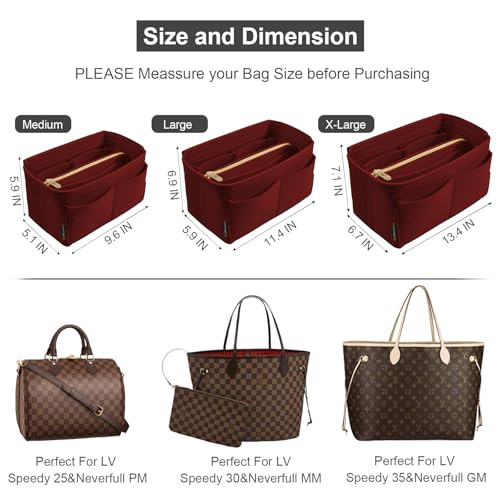 OMYSTYLE Darkred Large Organizer Insert, Felt Tote Bag Organizer Insert with 5 Sizes, Handbag Dividers for Inside Purse, Compatible with Longchamp, Neverful, Speedy and More - Image 2