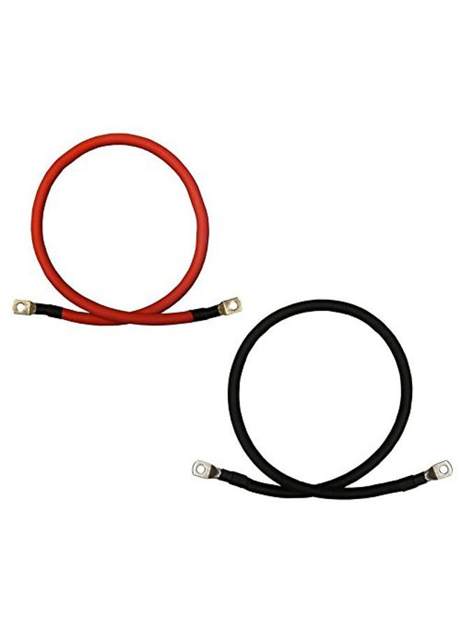 WindyNation 1/0 AWG Gauge Red + Black Pure Copper Battery Inverter Cables Solar, RV, Car, Boat 12 in 3/8 in Lugs - Image 1