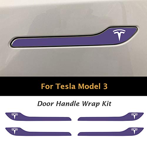 IPG for Tesla Model 3 / Model Y Door Handle Decal Sticker Wrap Kit (Set of 4) with Tesla Logo (Lavander) - Image 3