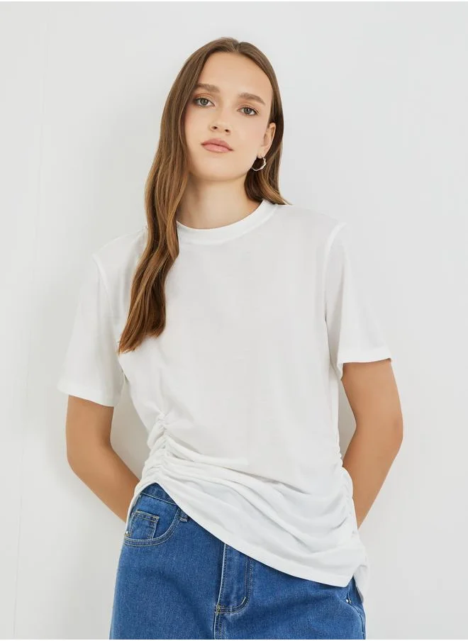تايك تو Take Two Asymmetric Hem Ruched Detail T-Shirt