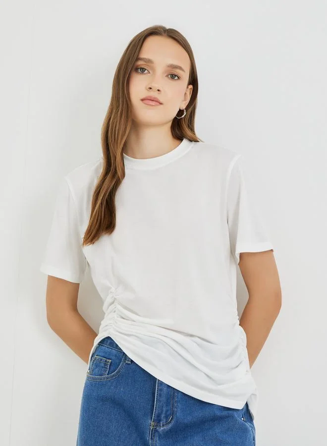 Take Two Asymmetric Hem Ruched Detail T-Shirt