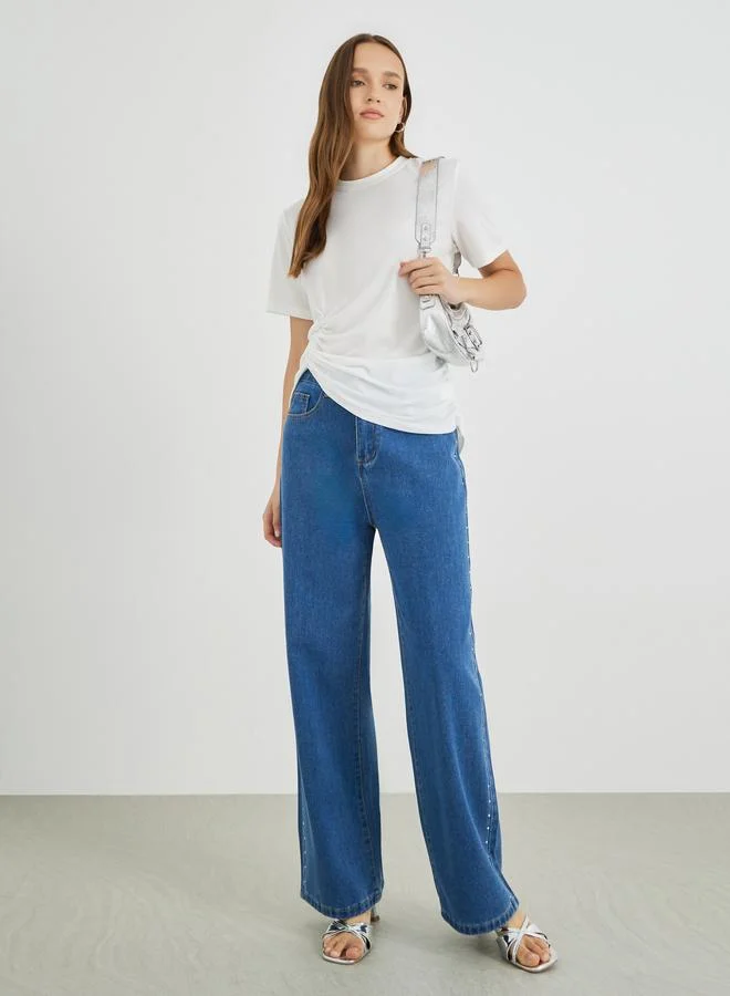 Take Two Asymmetric Hem Ruched Detail T-Shirt