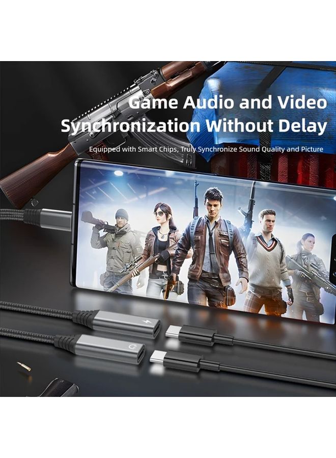 Black USB C To Dual 35mm Headset Adapter 2 in 1 Live Streaming Fast Charge Splitter - Image 5