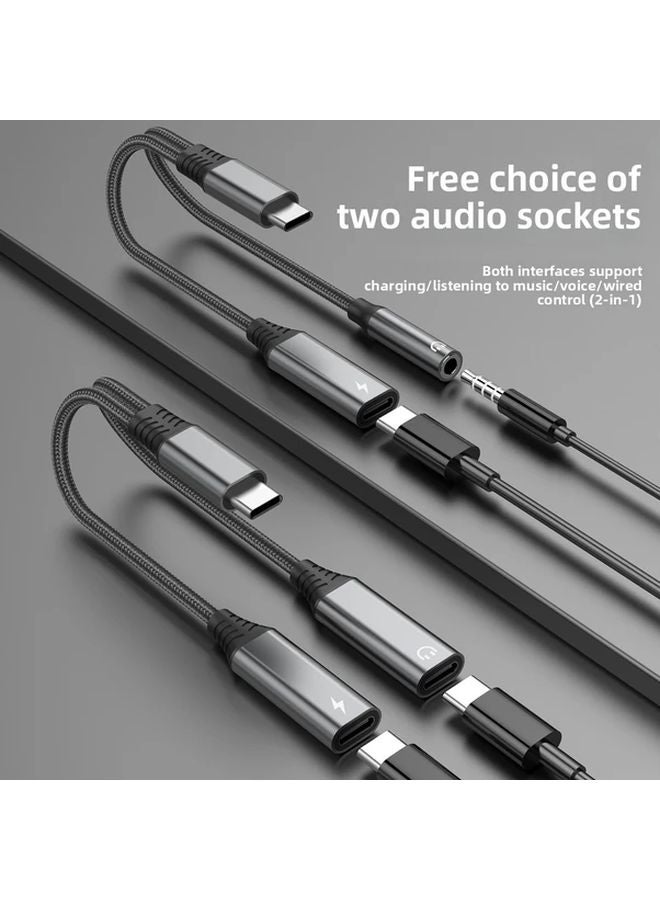 Black USB C To Dual 35mm Headset Adapter 2 in 1 Live Streaming Fast Charge Splitter - Image 3