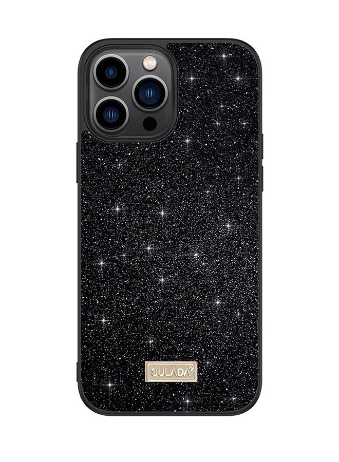 Rhinestone Case with Metal Logo for iPhone 15 Promax -Black - Image 1