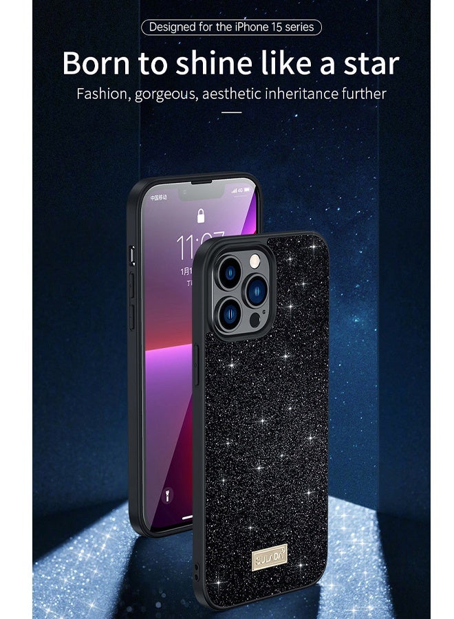 Rhinestone Case with Metal Logo for iPhone 15 Promax -Black - Image 3