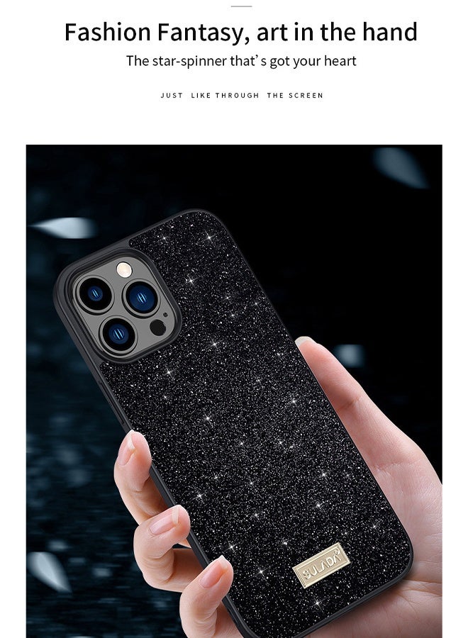 Rhinestone Case with Metal Logo for iPhone 15 Promax -Black - Image 5