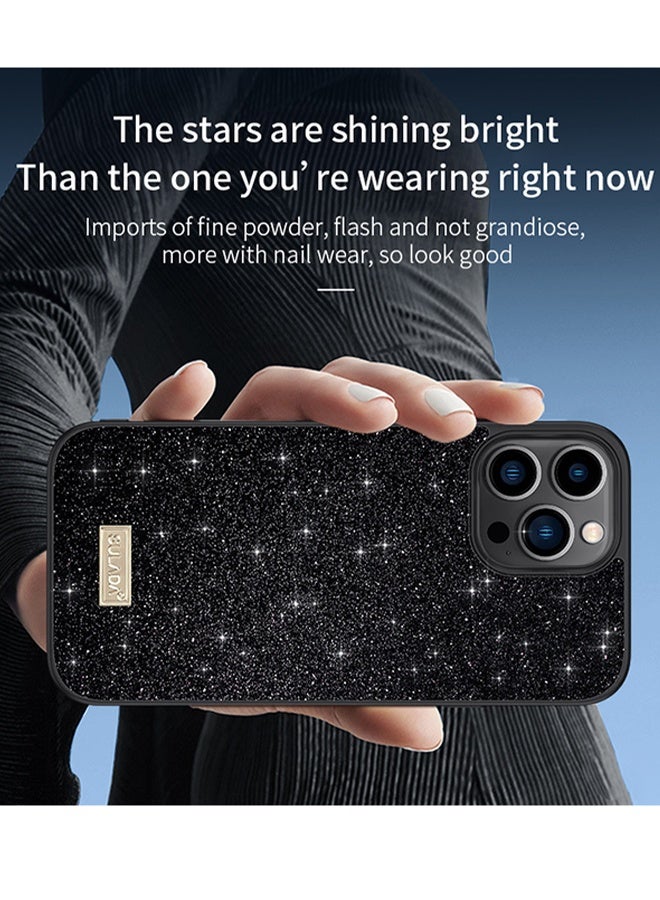 Rhinestone Case with Metal Logo for iPhone 15 Promax -Black - Image 2