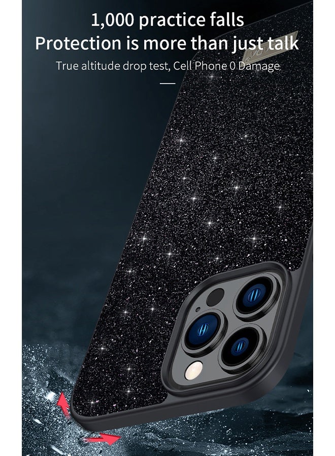 Rhinestone Case with Metal Logo for iPhone 15 Promax -Black - Image 4