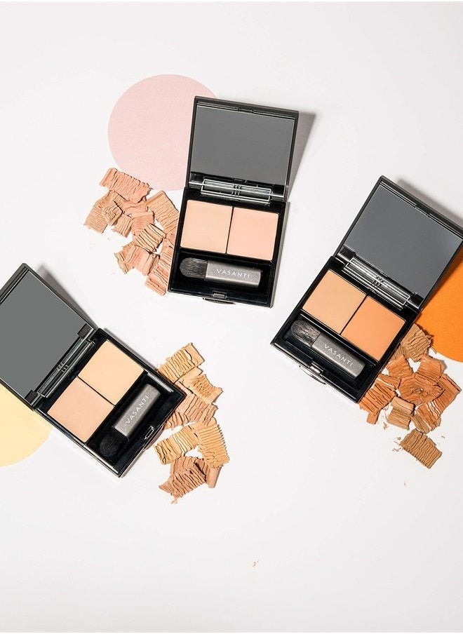 Wonders of the World Concealer Duo by VASANTI - Hide Dark Circles, Scars - Colour Correcting Full Coverage Concealer Duo - Includes a Colour Corrector & Concealer with Mirror/Mini Brush (Y2 - Yellow)