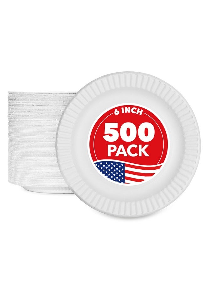 Stock Your Home Stock Your Home 6-Inch Paper Plates Uncoated, Everyday Disposable Dessert Plates 6" Paper Plate Bulk, White, 500 Count  - Image 1
