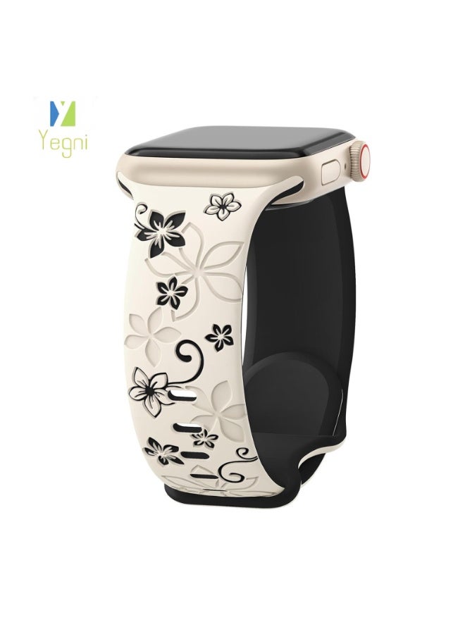 Yegni 2PCS Suitable for Apple iWatch floral bauhinia laser-engraved silicone watch band Apple Watch 3D engraved watch band - Image 3