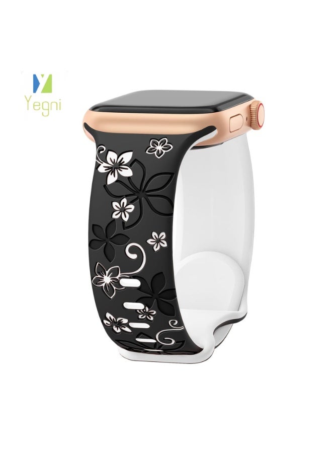 Yegni 2PCS Suitable for Apple iWatch floral bauhinia laser-engraved silicone watch band Apple Watch 3D engraved watch band - Image 2