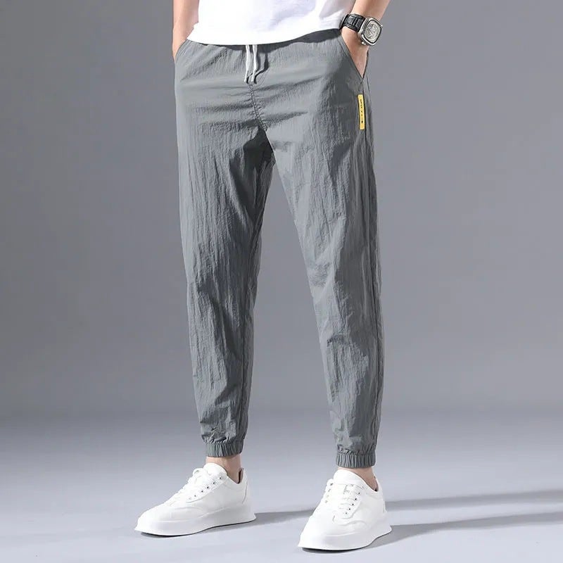 Summer Ice Silk Quick-drying Casual Pants Mens Ultra-thin Pants Mens Loose All-match Trendy Sports Pants Mens Ankle-length Pants Green - Image 2