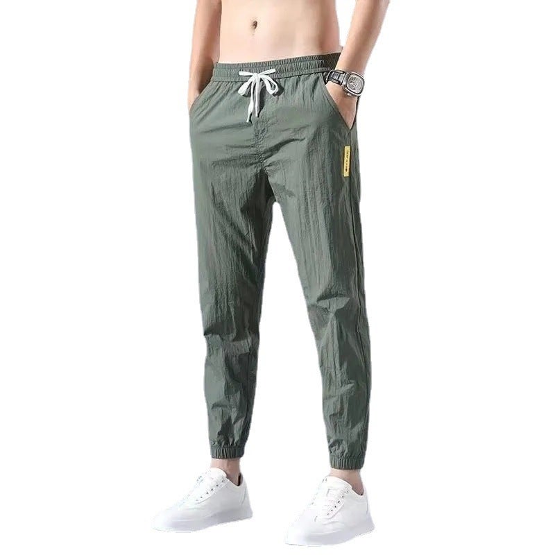 Summer Ice Silk Quick-drying Casual Pants Mens Ultra-thin Pants Mens Loose All-match Trendy Sports Pants Mens Ankle-length Pants Green - Image 5