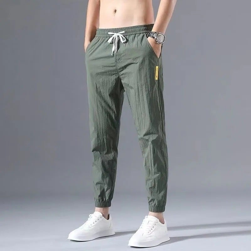 Summer Ice Silk Quick-drying Casual Pants Mens Ultra-thin Pants Mens Loose All-match Trendy Sports Pants Mens Ankle-length Pants Green - Image 1