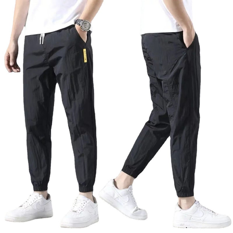 Summer Ice Silk Quick-drying Casual Pants Mens Ultra-thin Pants Mens Loose All-match Trendy Sports Pants Mens Ankle-length Pants Green - Image 3