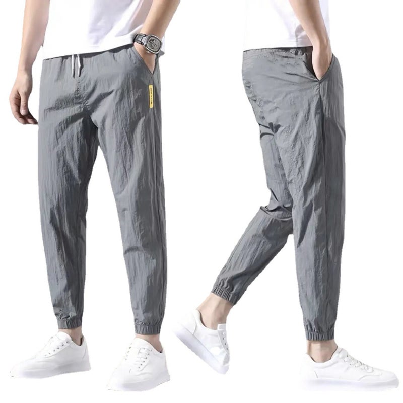 Summer Ice Silk Quick-drying Casual Pants Mens Ultra-thin Pants Mens Loose All-match Trendy Sports Pants Mens Ankle-length Pants Green - Image 4