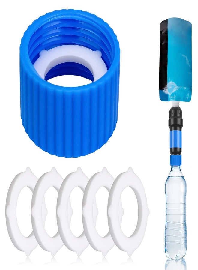 Dexspoeny Water Filter Coupling Kit, Filtration Cleaning Couplings with 5 Pcs Gasket Seals, for 28mm External Threaded Water Filters and Standard Plastic Bottles for Hiking Camping - Image 1