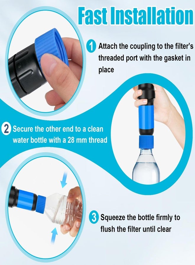 Dexspoeny Water Filter Coupling Kit, Filtration Cleaning Couplings with 5 Pcs Gasket Seals, for 28mm External Threaded Water Filters and Standard Plastic Bottles for Hiking Camping - Image 5