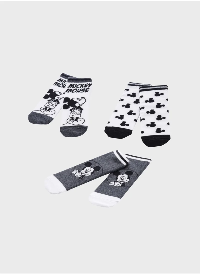 FAN MANIA 3 Pack Mickey & Friends Printed Socks