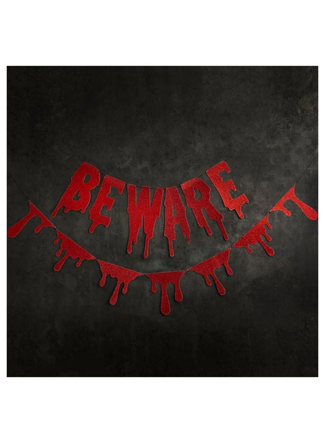 Red Glitter Beware & Bloody Banner 2M