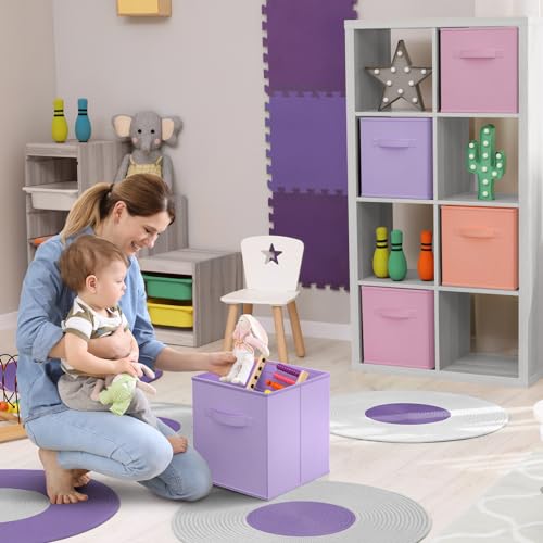 Sorbus Storage Cubes - 11" Foldable Storage Bins with Handle for Nursery, Playroom, Closet Organizers and Storage - 6 Fabric Shelf Basket for Toys, Books, Clothes - Orange Purple & Pink Storage Cubes - Image 2