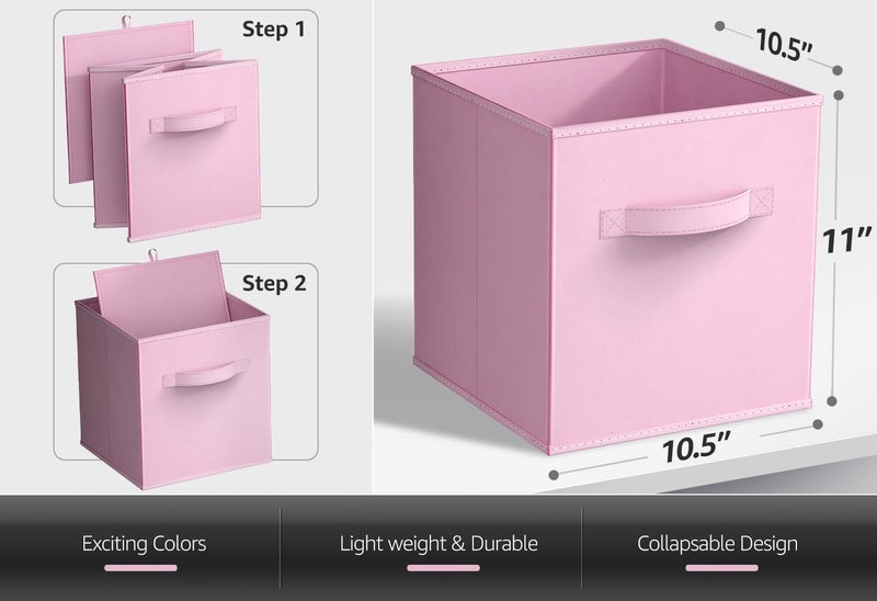 Sorbus Storage Cubes - 11" Foldable Storage Bins with Handle for Nursery, Playroom, Closet Organizers and Storage - 6 Fabric Shelf Basket for Toys, Books, Clothes - Orange Purple & Pink Storage Cubes - Image 3