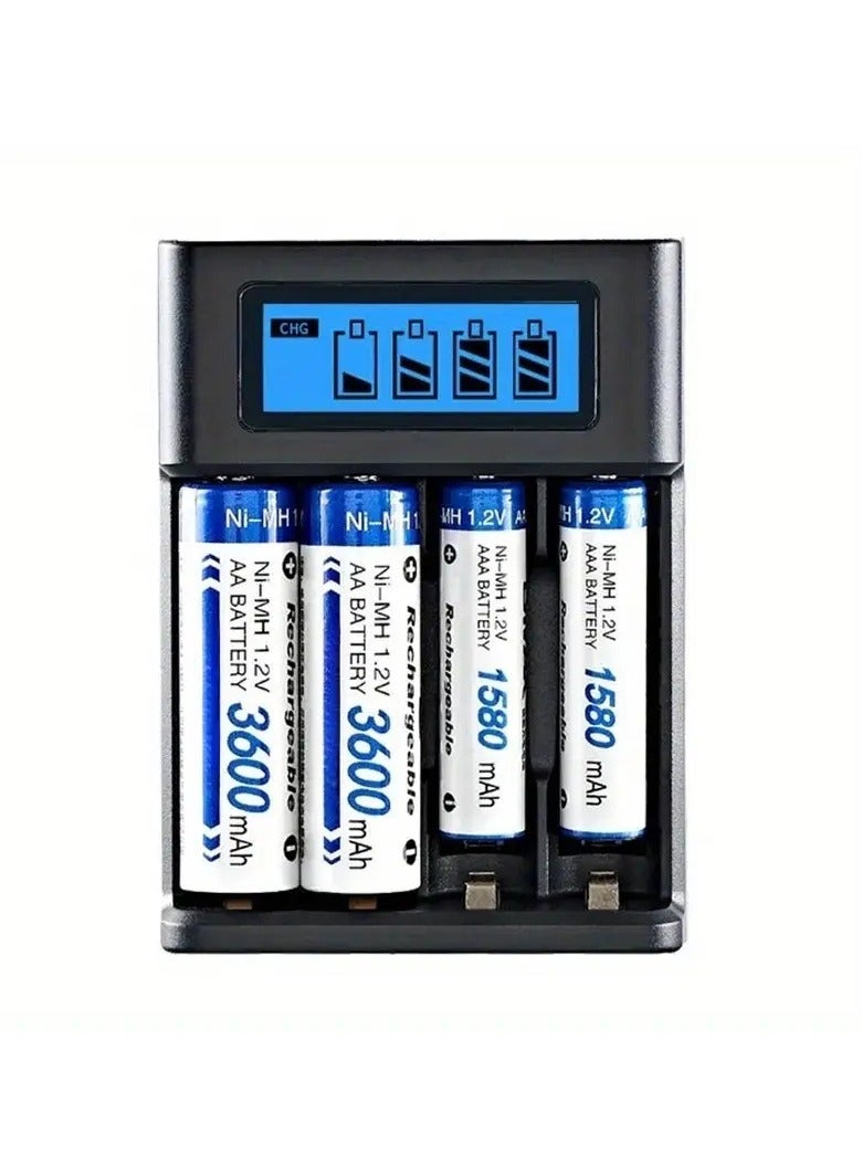 Mini USB AA  AAA Battery Charger, 4 Bay, High-Speed Charging, Independent Slots, LCD Display, for Ni-MH Ni-CD Rechargeable Batteries  - Image 4