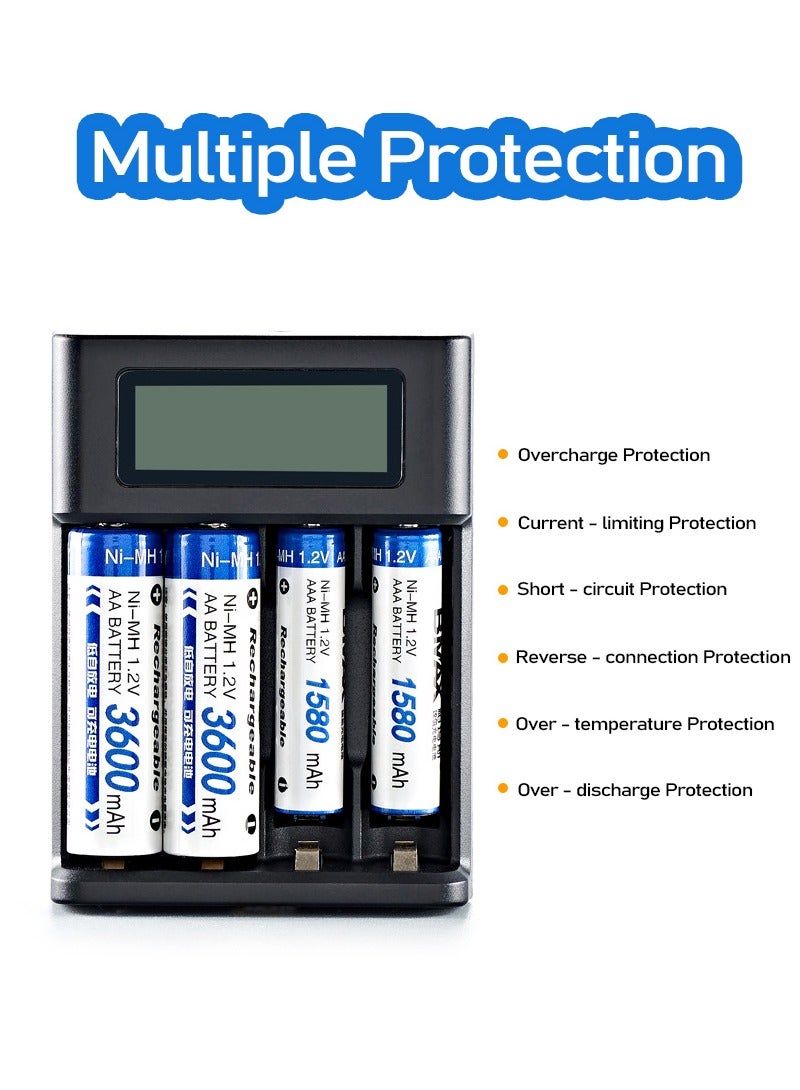 Mini USB AA  AAA Battery Charger, 4 Bay, High-Speed Charging, Independent Slots, LCD Display, for Ni-MH Ni-CD Rechargeable Batteries - Image 4
