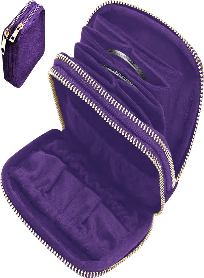 EHERDM Jewelry Organizer Bag for Travel Portable Jewelry Pouch with Zipper Multi-Pockets Soft Velvet Storage Case for Necklaces Earrings Rings Bracelets Watch Straps Purple - Image 1