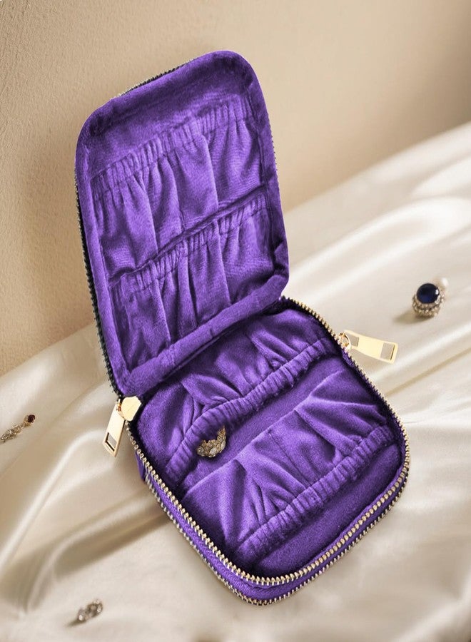 EHERDM Jewelry Organizer Bag for Travel Portable Jewelry Pouch with Zipper Multi-Pockets Soft Velvet Storage Case for Necklaces Earrings Rings Bracelets Watch Straps Purple - Image 4