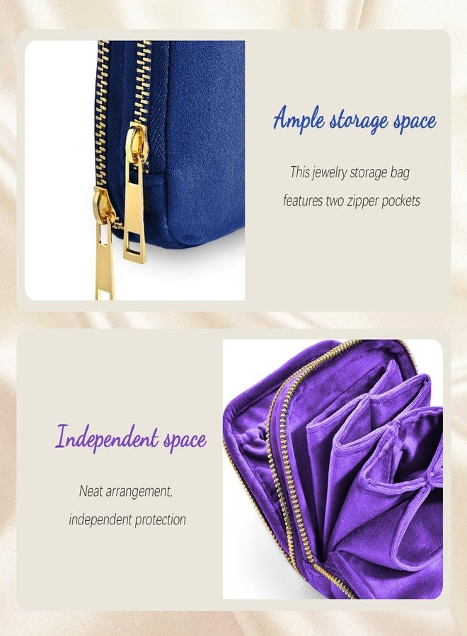 EHERDM Jewelry Organizer Bag for Travel Portable Jewelry Pouch with Zipper Multi-Pockets Soft Velvet Storage Case for Necklaces Earrings Rings Bracelets Watch Straps Purple - Image 5