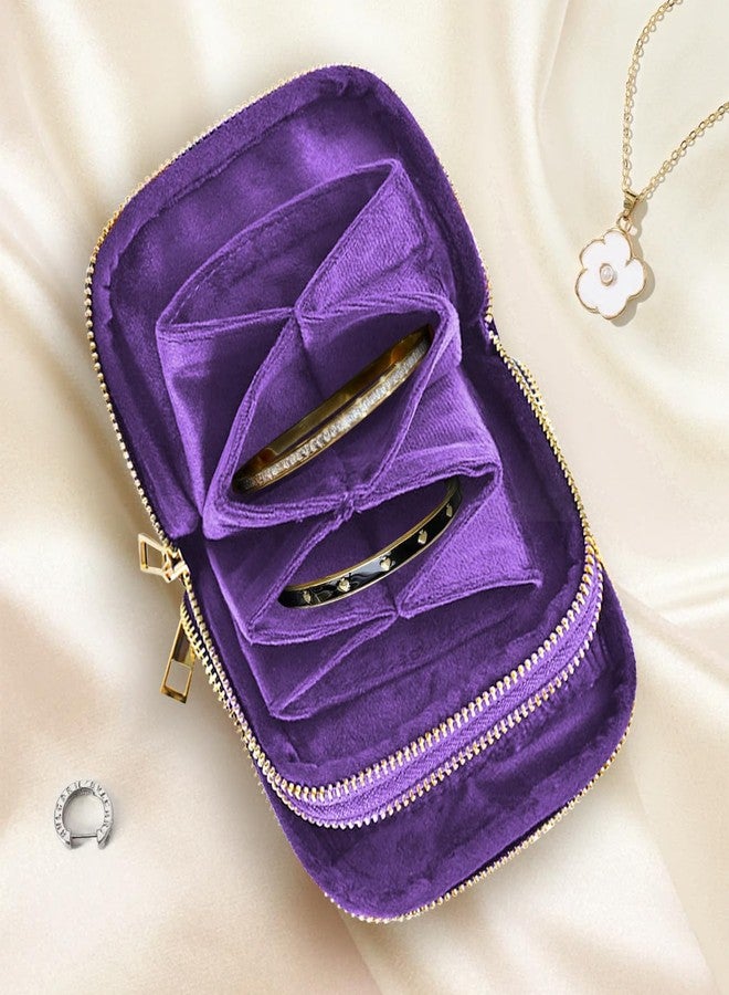 EHERDM Jewelry Organizer Bag for Travel Portable Jewelry Pouch with Zipper Multi-Pockets Soft Velvet Storage Case for Necklaces Earrings Rings Bracelets Watch Straps Purple - Image 2