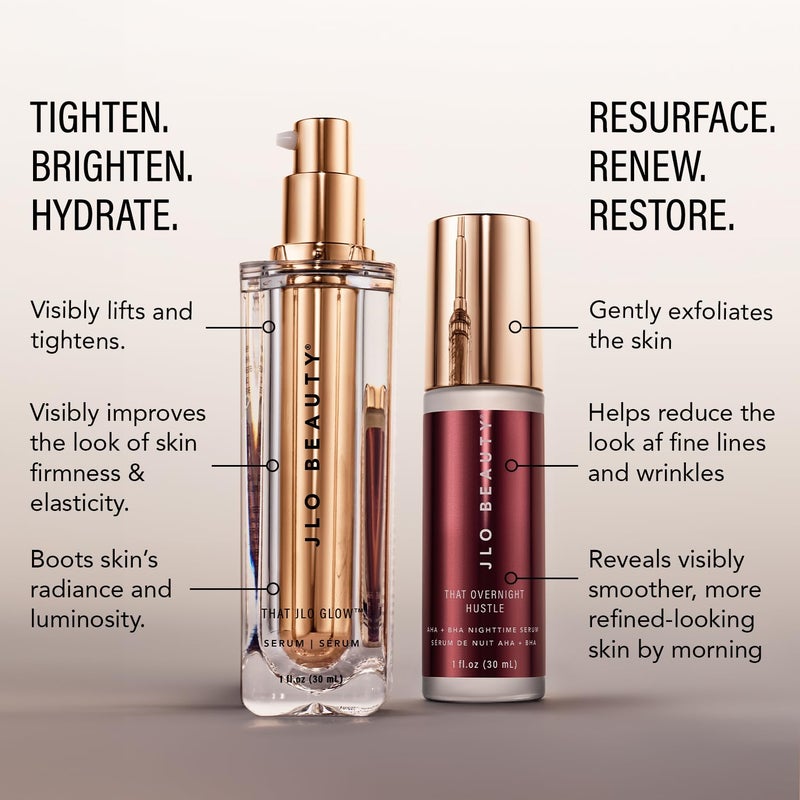 JLO BEAUTY Face Serum Set for Day & Night, Firming, Hydrating & Exfoliating Skincare with AHA, BHA & Hyaluronic Acid, Anti Aging Facial Serum, Skin Care Gift Set for Women, Travel Size, 1 Fl Oz Each - Image 2