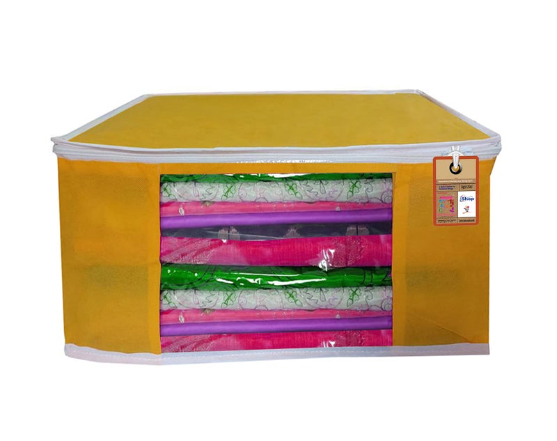 atorakushon® Fabric Yellow Garment Storage Bags Wardrobe Organizer for Clothes Storage Box Saree Cover Pack of 4 - Image 2
