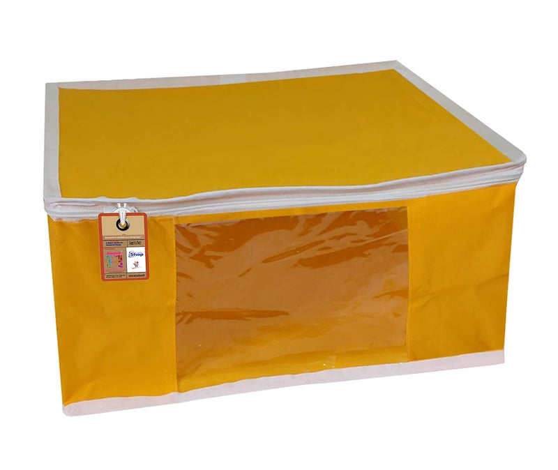 atorakushon® Fabric Yellow Garment Storage Bags Wardrobe Organizer for Clothes Storage Box Saree Cover Pack of 4 - Image 3