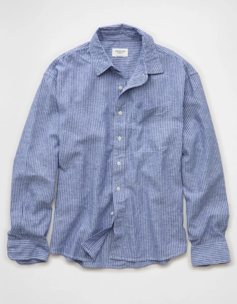 AE Relaxed Linen-Blend Button-Up Shirt