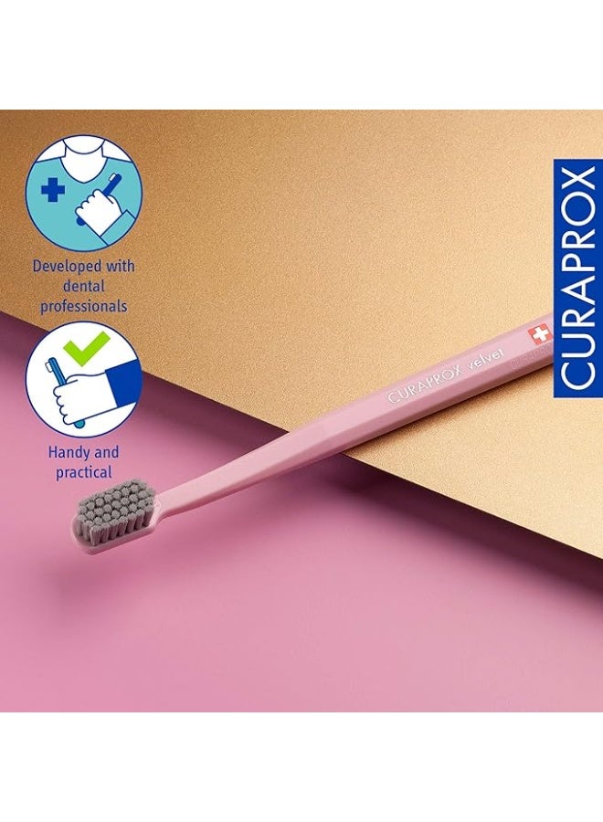 CURAPROX CS 12460 Velvet Ultra Soft Toothbrush, 12460 CUREN Filaments for Daily Use, Sensitive Teeth or Bleeding Gums, Gentle Deep Cleaning Manual Toothbrush, Swiss Premium Oral Care - Image 2