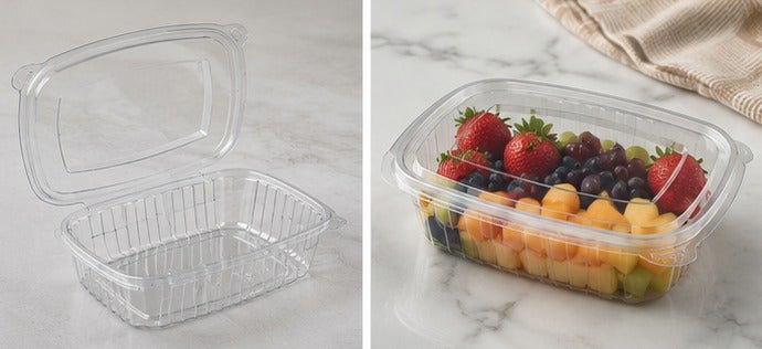 750ml Plastic Food Container Hinged Lid Clear Clamshell Box Leak Resistant Disposable Food Storage for Takeaway Meal Prep - Image 3