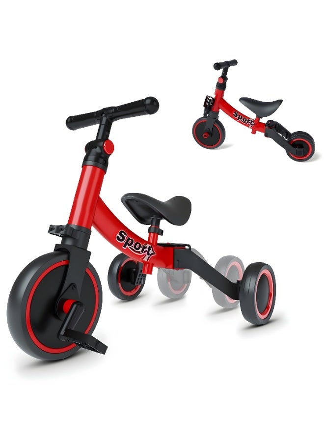 Sports 5 in 1 Kids Balance Bike Kids Tricycles for 1-4 Years Toddlers Trike with Adjustable Seat Indoor Outdoor Boys Girls Kids First Birthday Gifts Red - Image 1