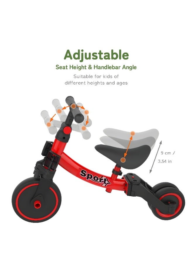 Sports 5 in 1 Kids Balance Bike Kids Tricycles for 1-4 Years Toddlers Trike with Adjustable Seat Indoor Outdoor Boys Girls Kids First Birthday Gifts Red - Image 2