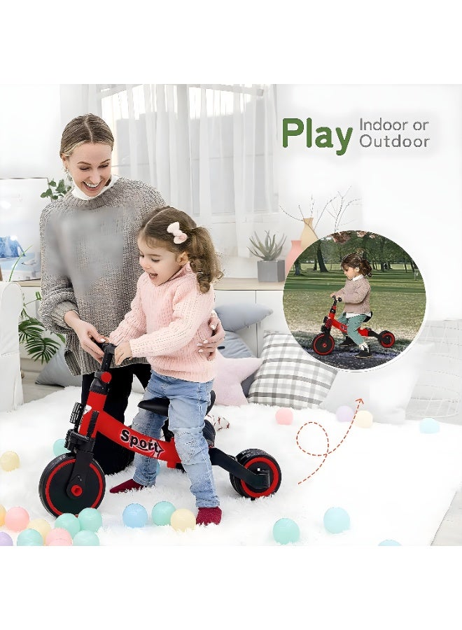 Sports 5 in 1 Kids Balance Bike Kids Tricycles for 1-4 Years Toddlers Trike with Adjustable Seat Indoor Outdoor Boys Girls Kids First Birthday Gifts Red - Image 3